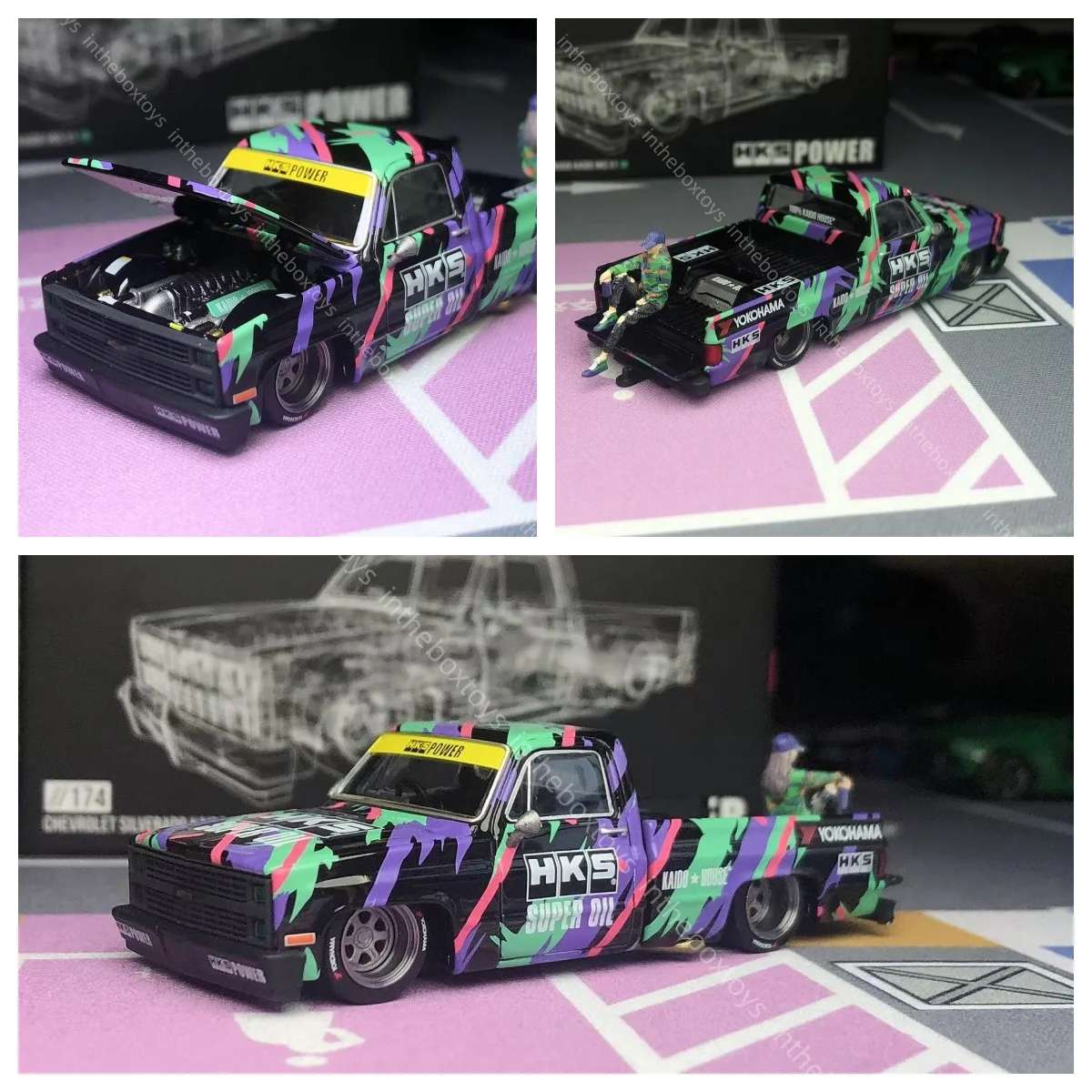 

1/64 NEW Kaido House Mini GT Silverado Kaido HKS V1 KHMG174 With Figure