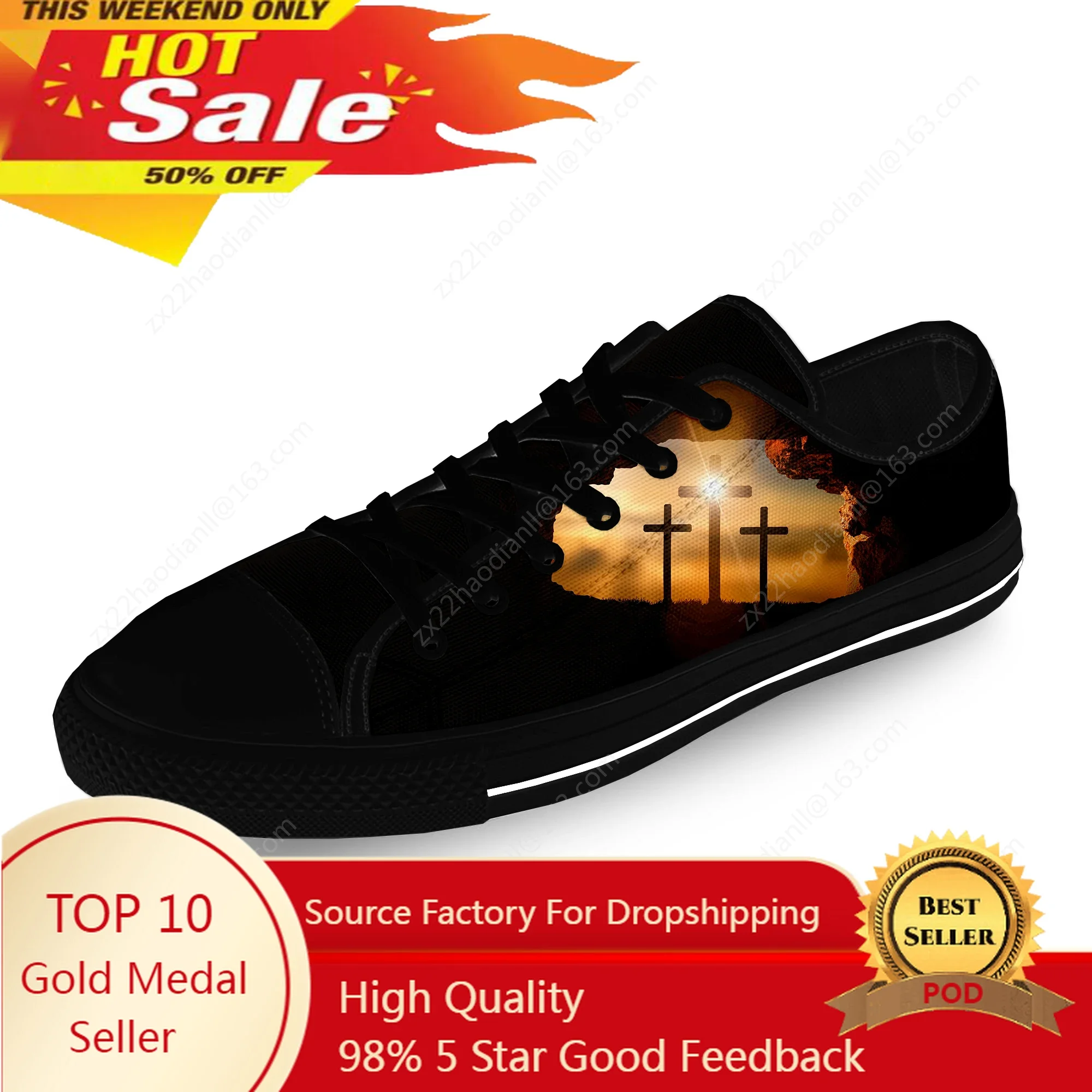 

Cross Jesus Christ Christian Cool Casual Cloth Fashion 3D Print Low Top Canvas Shoes Men Women Lightweight Breathable Sneakers