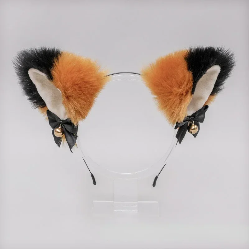 Long Fur Animal Fox Cat Ears  Headband Hairband with Bell Bow  Party Accessories  Anime Cosplay Costume Halloween