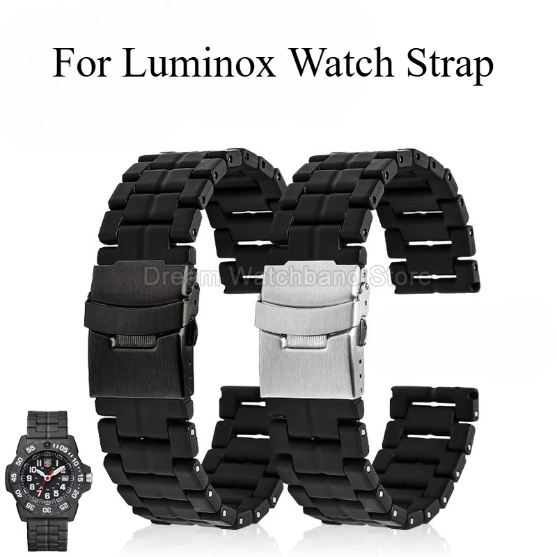For Luminox 8800 0151 3080 3150 Flat Ends Stainless Steel Buckle Carbon Fiber Plastic Steel Watchband Luxury Corrosion-resistant