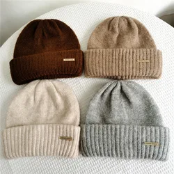 VISROVER Popular Unisex Solid Warm Wool Winter Hat For Woman With Mark Best Matched Winter Beanies New Cashmere Warm Skullies