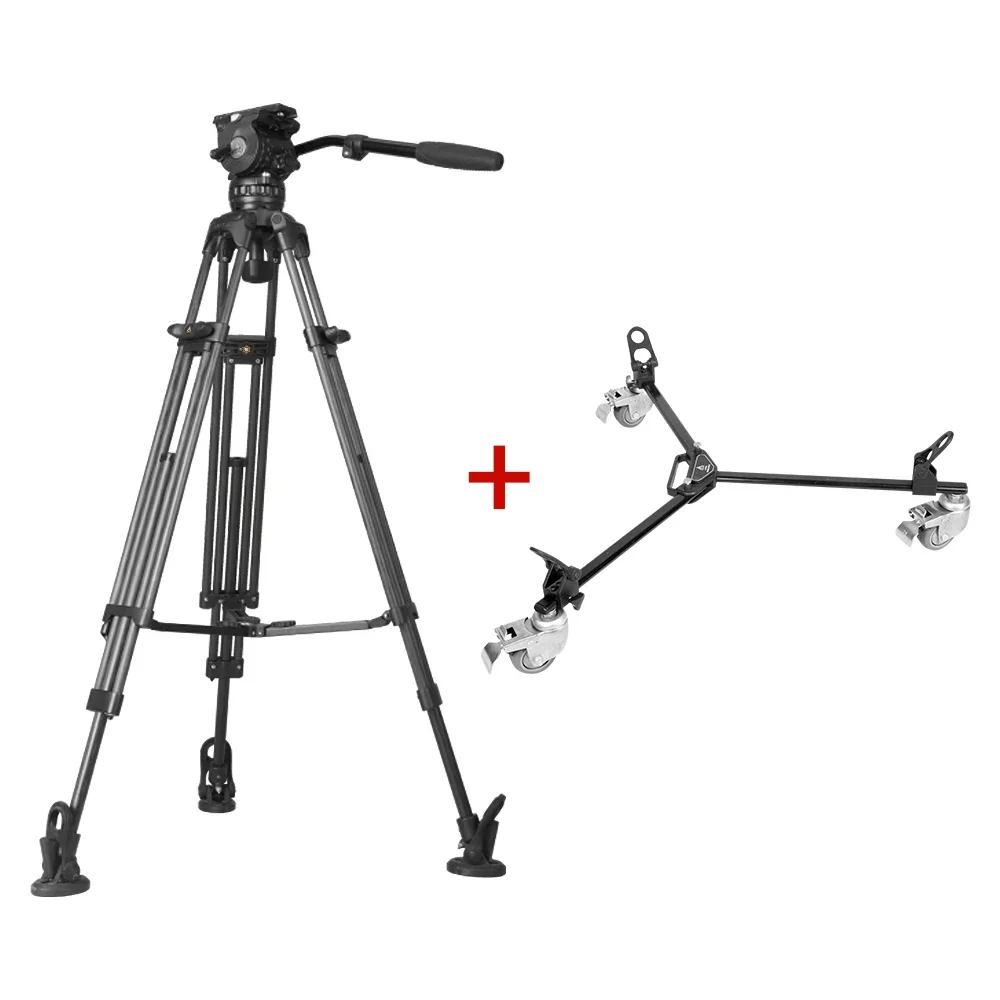 E-IMAGE EG06C2DK Professional Carbon Fiber Video Tripod with Fluid Head with Dolly Kit