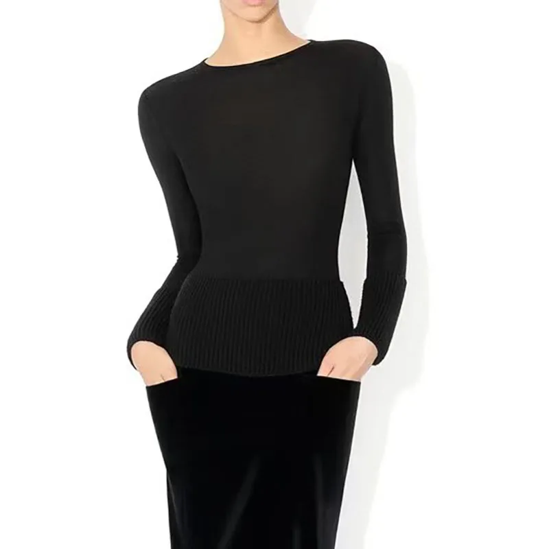 Women's Wool Base Layer, Long-Sleeve Crew-Neck Fitted Top, High-Quality Pullover, 2026, New Arrival, Y2K, T-Shirt