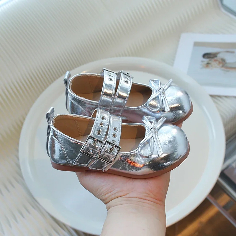 

Children's Flats Silver Versatile Little Girl Leather Shoes for Ballet Dance Causal Fashion Kid Princess Performance Dress Shoes