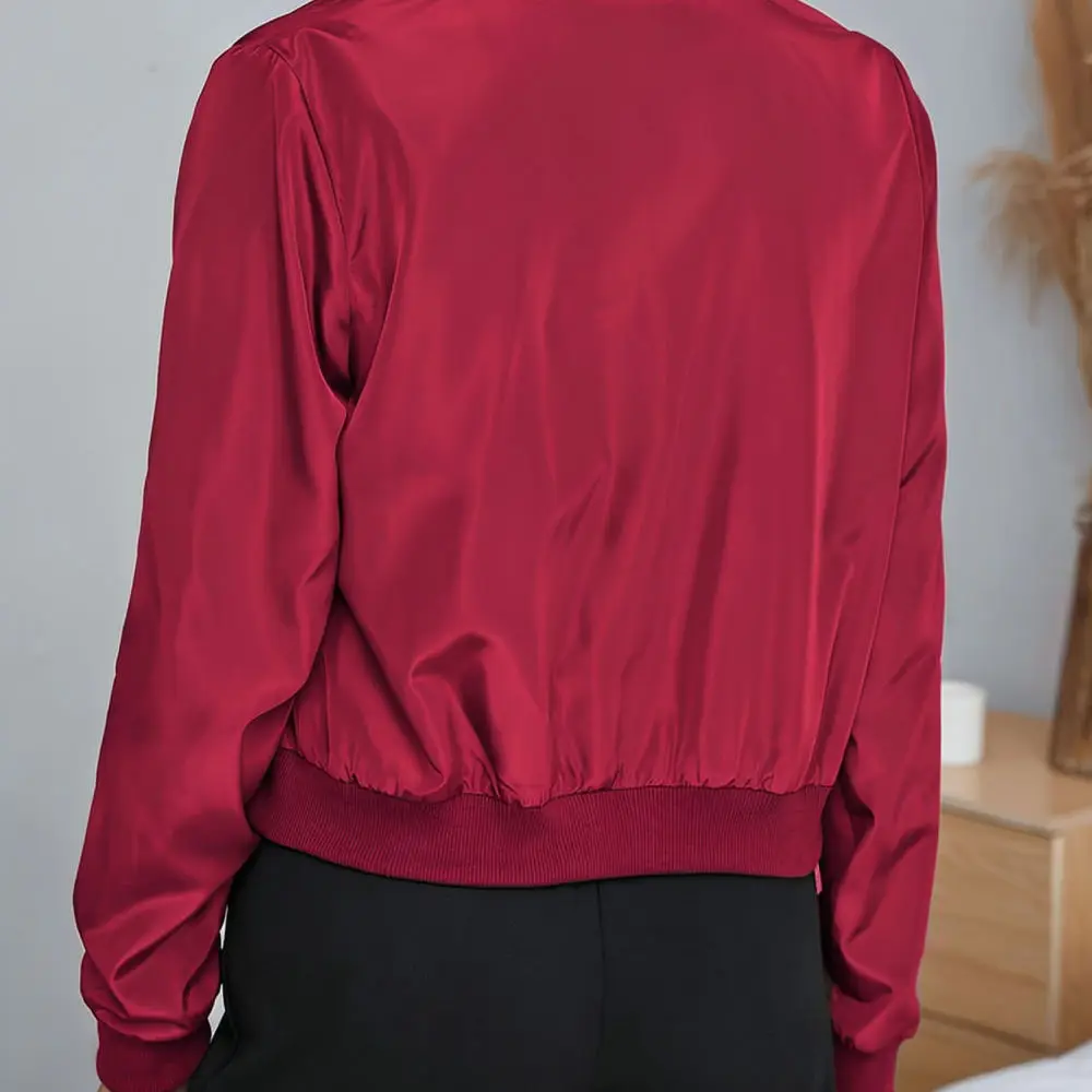 Chaqueta corta tipo bomber para mujer, de estilo informal, con cremallera, cuello alto, mangas largas, ideal para la primavera, prenda de moda urbana.