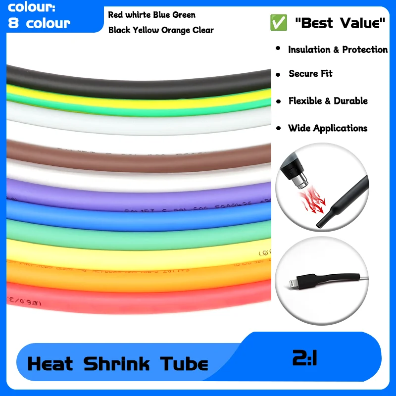 

Dia 0.6 0.8mm 1mm 2mm 3mm 4mm 5mm 6mm Heat Shrink Tube 2:1 Shrink Ratio Polyolefin Insulated Cable Sleeve Mul 5 Meters