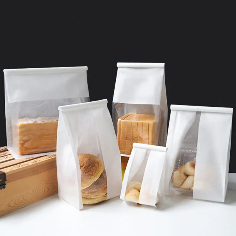 50PCS Open Top Iron Wire Sealed Bread Oilproof Packaging Bag Paper Baking Snack Sugar Hamburg Popcorn Bakery Storage Pouches