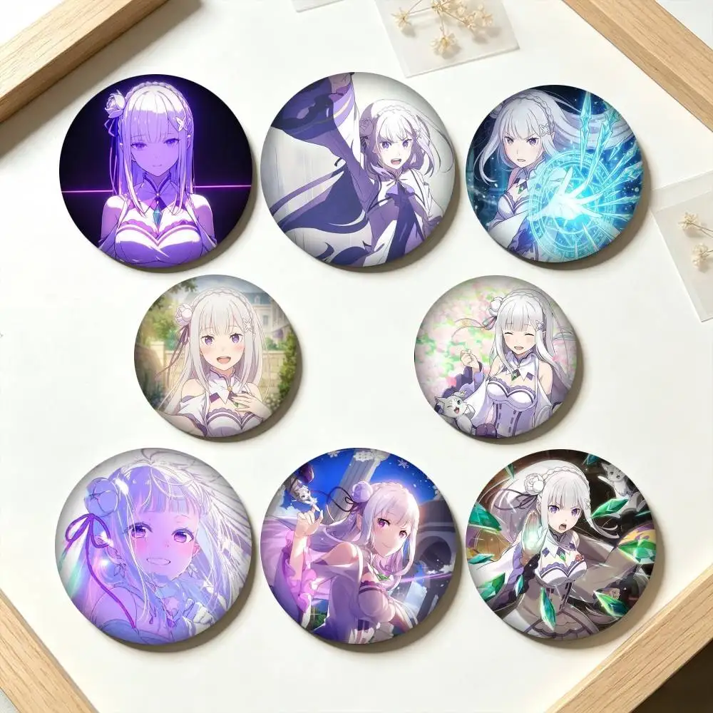 R-Re-Zero Emilia Anime  25mm 32mm 44mm 58mm 75mm Brooches Badges Pins for Accessories Gift