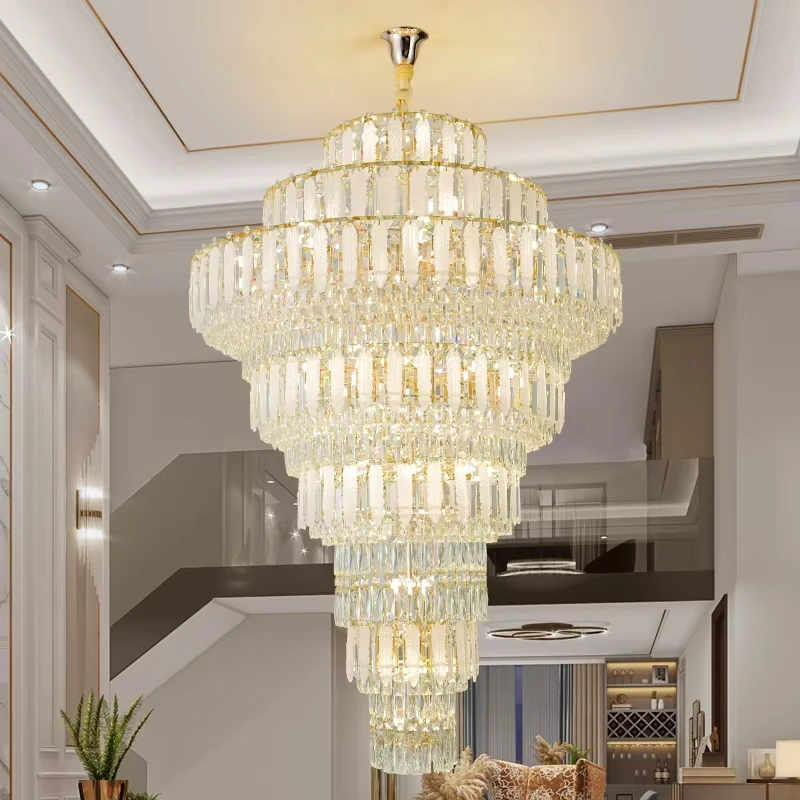 Imagem -02 - Duplex Led Pendant Light Estilo Europeu Villa Sala de Estar Crystal Light Luxury Hotel Lobby Light Hollow High Hanging Light