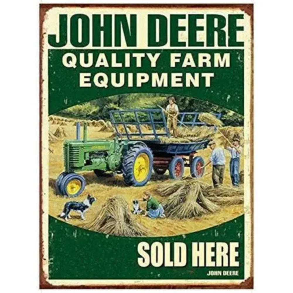JohnDeereRetroMetalSign Retro John Deere Metal Tin Sign 8x12" - فن الموضة الكلاسيكي العتيق، ديكور الحائط #1