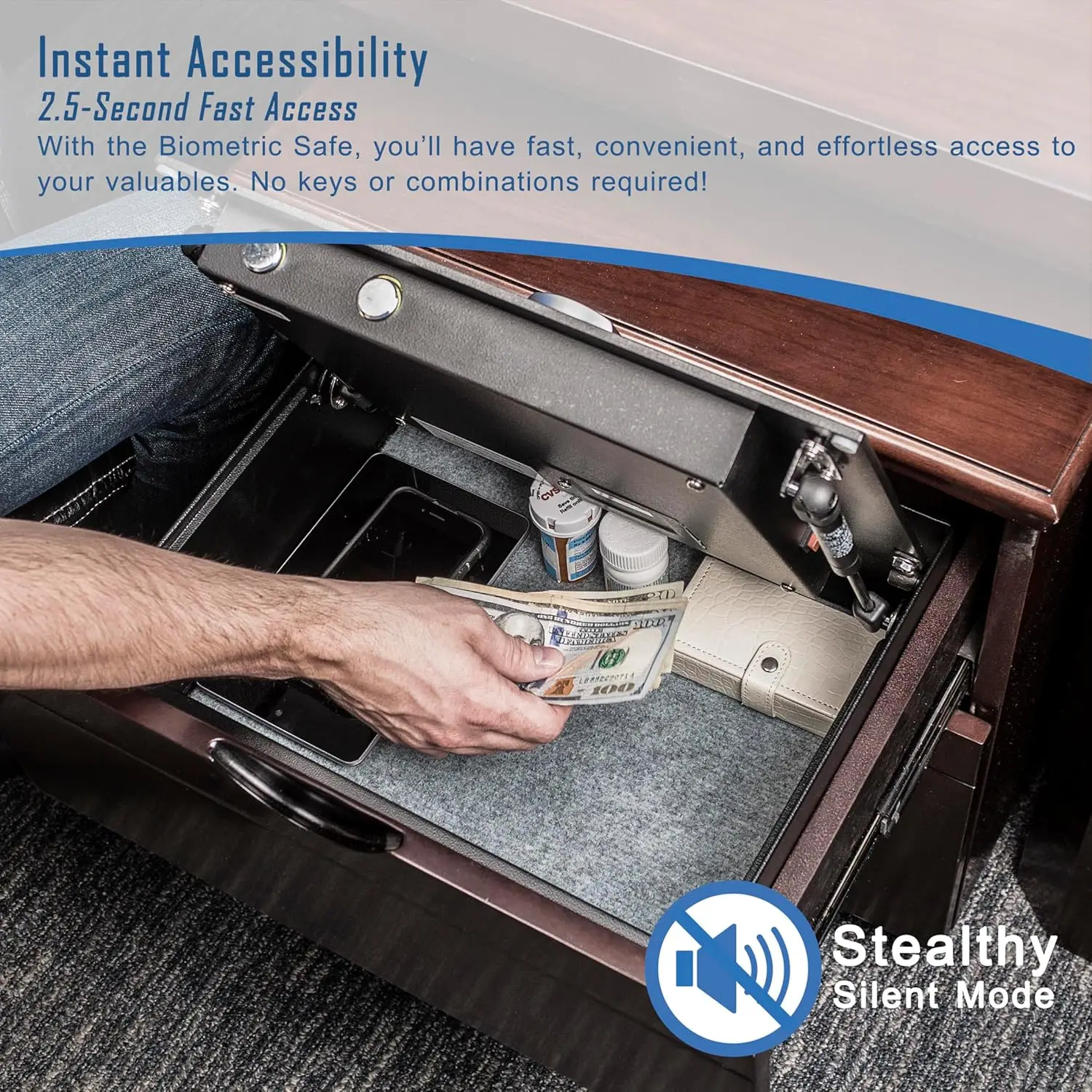 Biometric Fingerprint Top Opening Security Drawer Safe Box 0.23 Cubic Ft, Multi, One Size