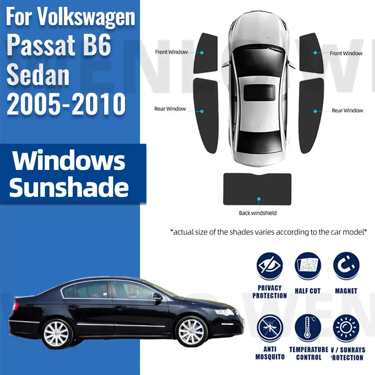 

For Volkswagen VW Passat B6 2005-2008 2009 2010 Car Sunshade Magnetic Front Windshield Curtain Rear Side Window Sun Shade Visor