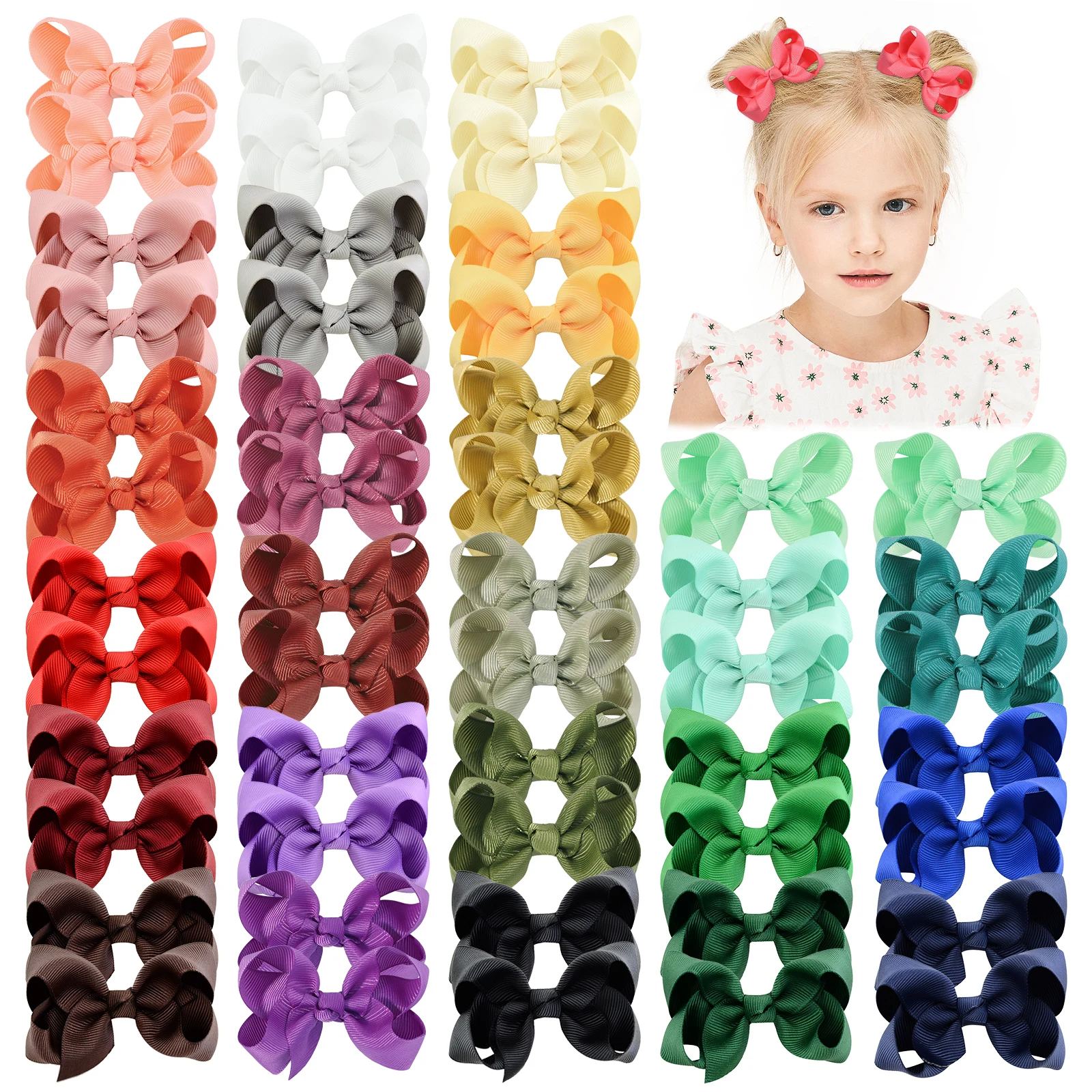 

Набор заколок с бантиками для волос для маленьких девочек, головные уборы для малышей, 20/30/40/50 шт., 3 дюйма, заколка с бантом и лентой разных цветов для детей
