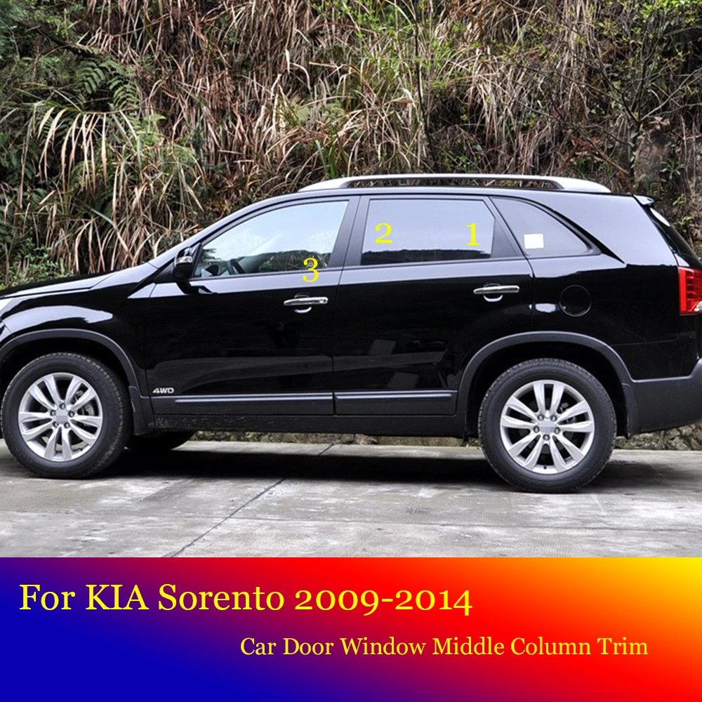 For KIA Sorento 2009 10 11 12 13 2014 Car Black Mirror Middle Column PC Window Trim B C Pillar Strip Sticker Accessories