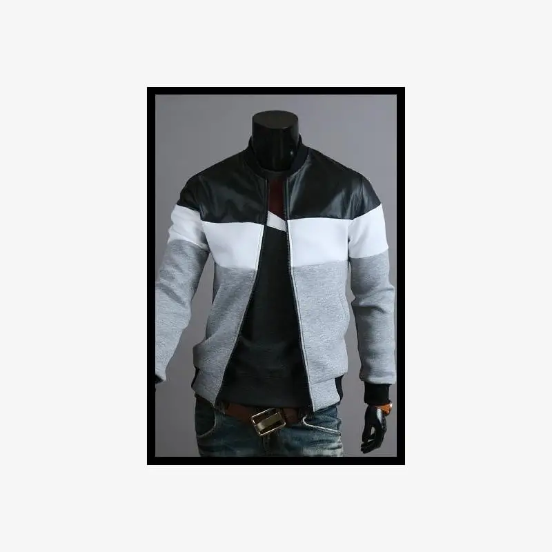 

Slim Fit Korean Men's Casual Jaet Autumn Coat Youth ular Long Sve Zipper Closure Side ket Trousers Cloth Jaet