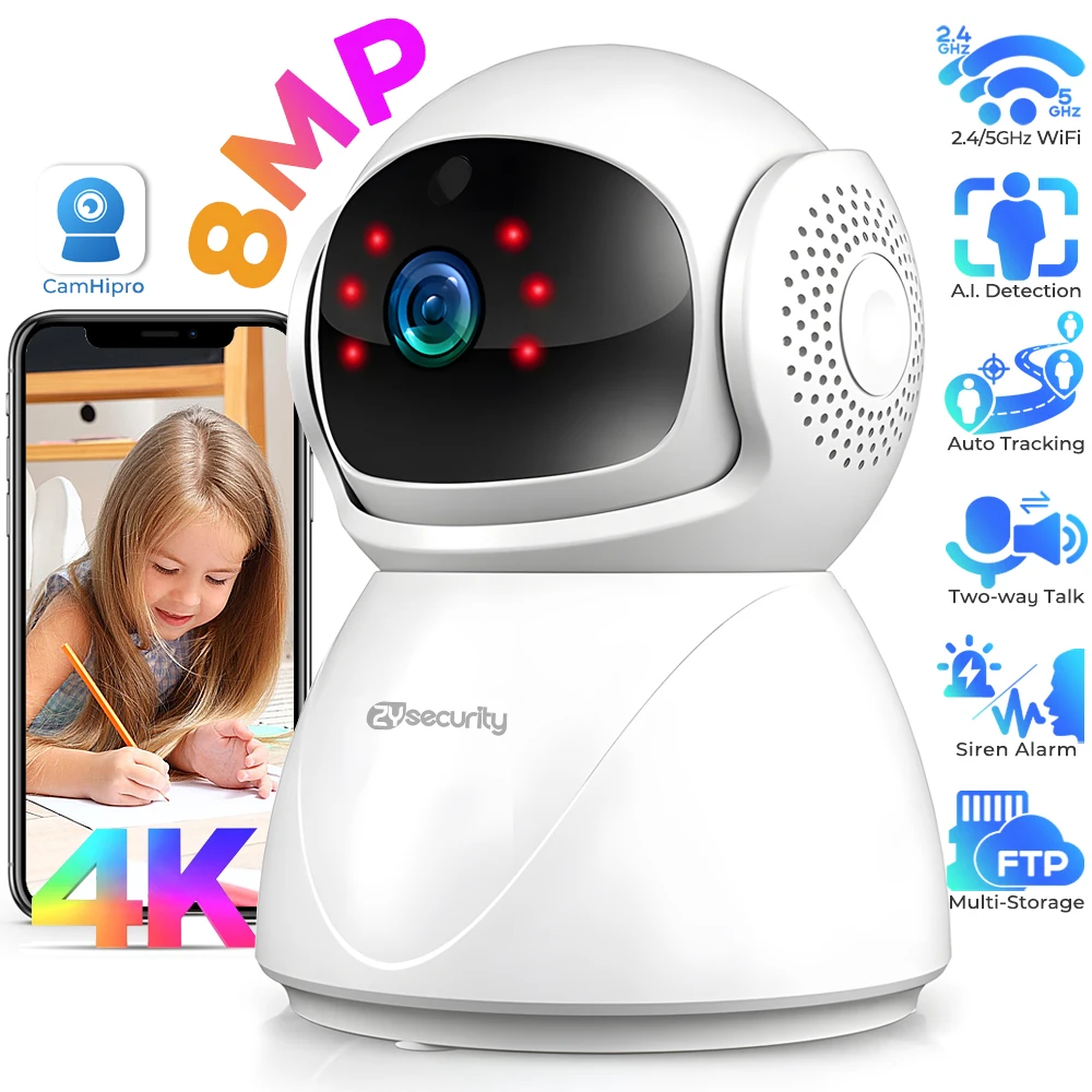 

4K 8MP Indoor Pan/Tilt Security Camera,Ideal for Baby Monitor/Pet Camera,Human Detect & Tracking,2.4/5GHz WiFi Camera with LAN