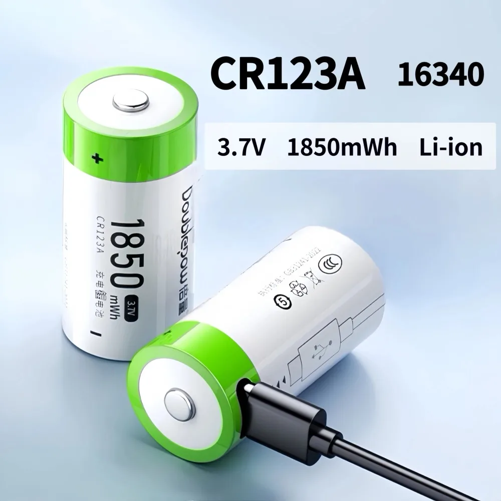 

2pcs/lot 1850mWh CR123A rechargeable battery 3.7V 16340 lithium battery camera instrument USB battery tyep-C interface