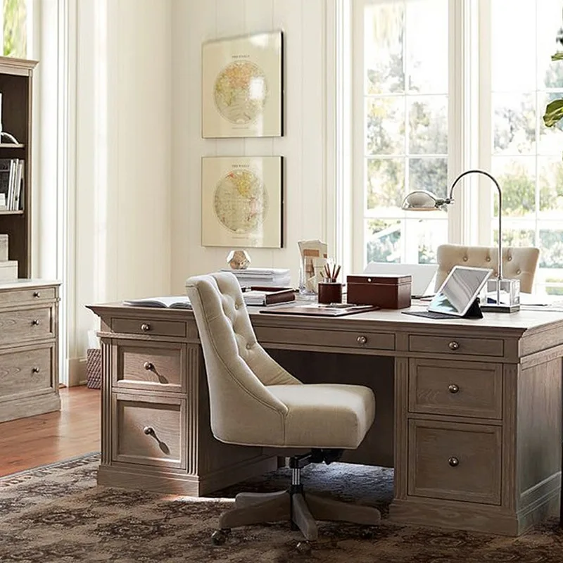 

American country solid wood desk study furniture French oak retro old writing computer