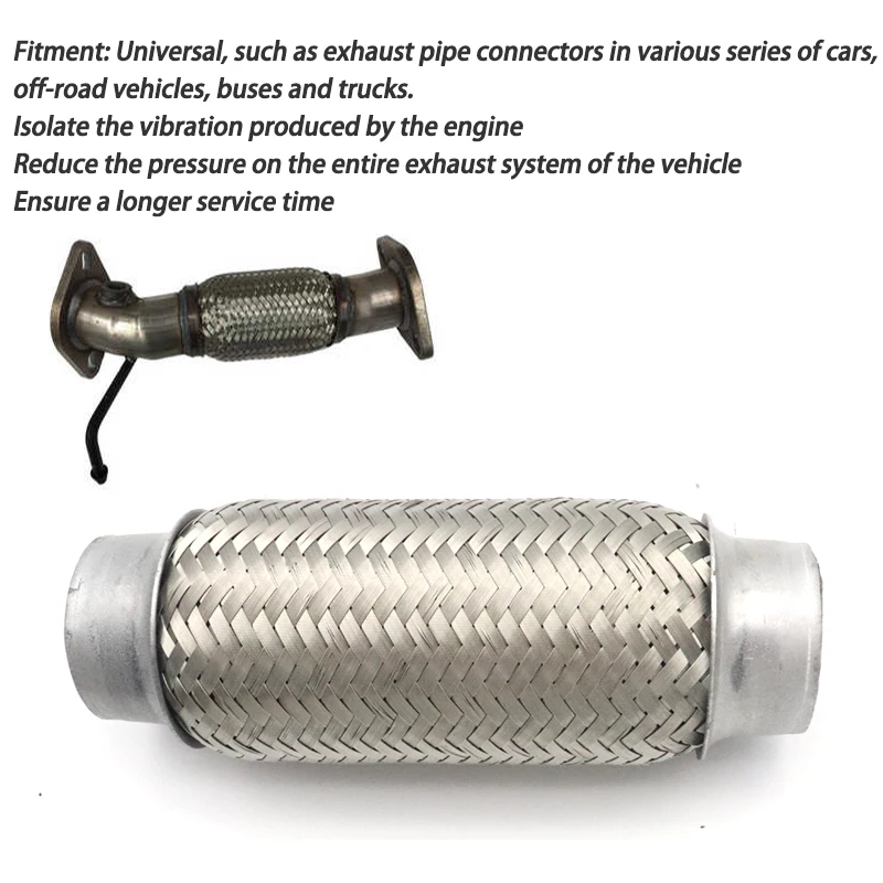 Universal 51mm/2inch Car Exhaust Flex Pipe Stainless Steel Double Braided Flex Connector Piping Weld Flexible Joint Tube for Muf