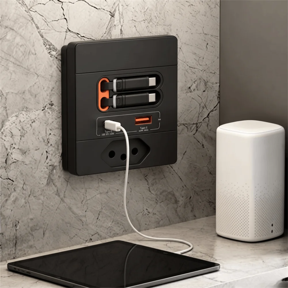 With Retractable Cable 118 Type Brazil Socket Panel 20W USB Fast Charging Multi-hole Retractable Cable Socket Type-C Brazil Type
