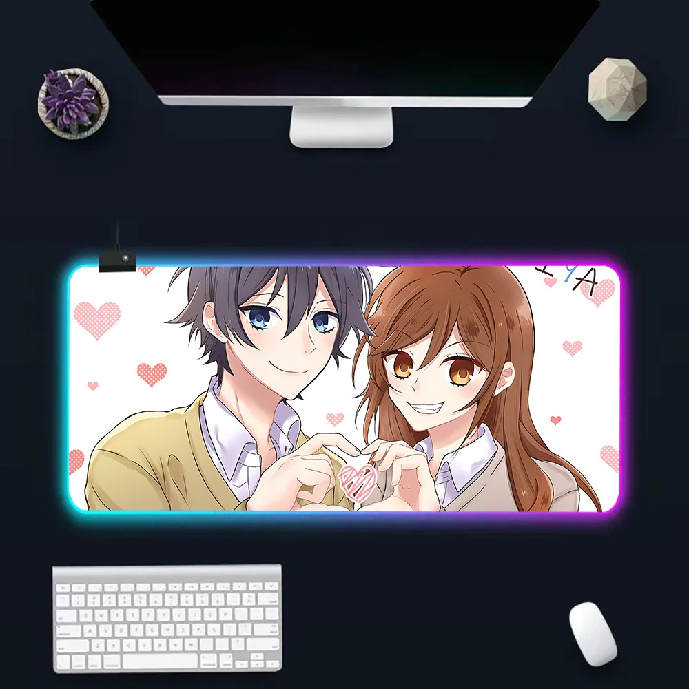 Hori san to Miyamura kun RGB Pc Gamer Keyboard Mouse Pad Mousepad LED Glowing Mouse Mats Rubber Gaming Computer Mausepad