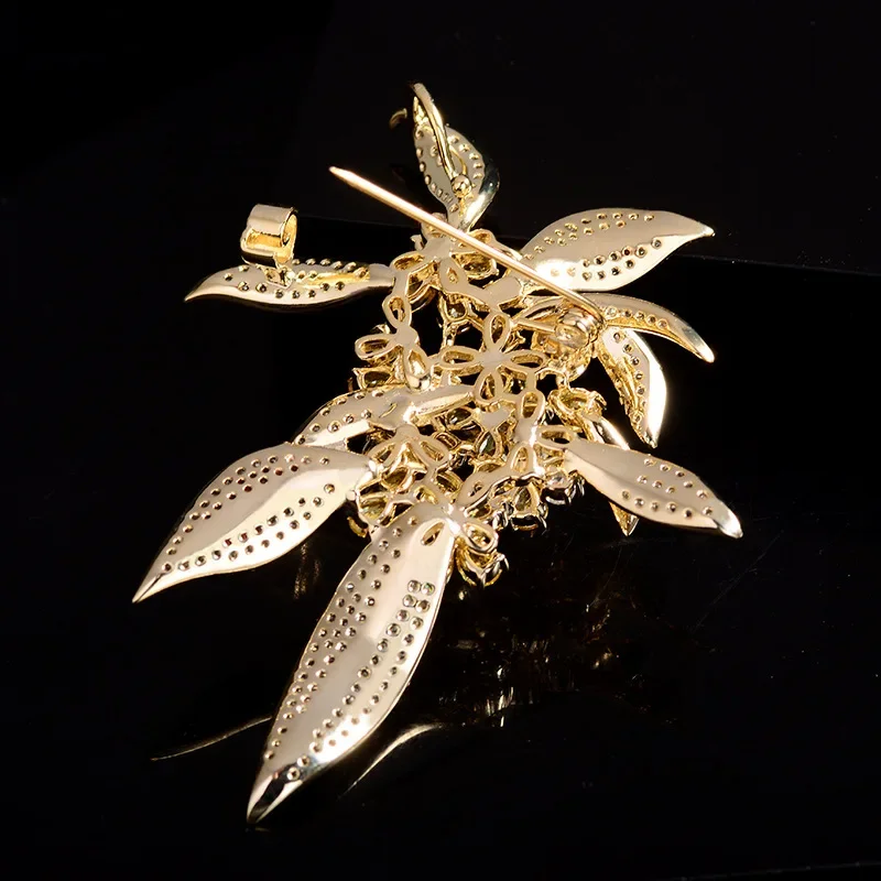 New Elegant Osmanthus Flower High-end Brooch Mori Design Sense Zirconia Coat Corsage Women's Coat Pin Ornaments