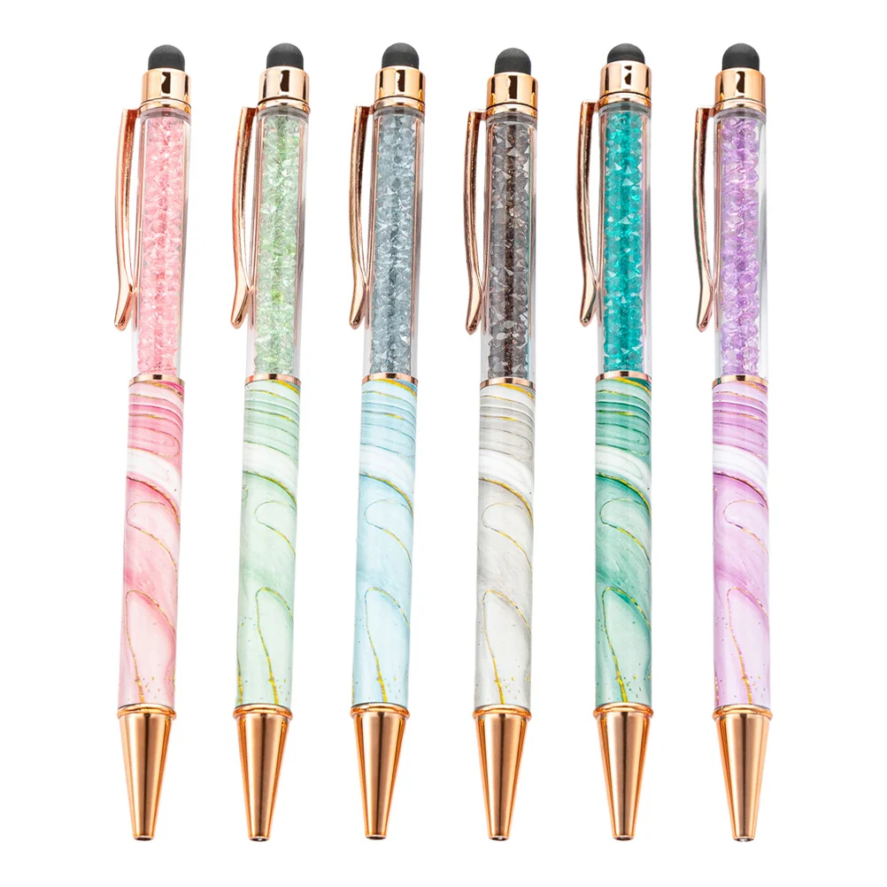 

6Pcs Touchscreen Crystal Ballpoint Pen Marble Pattern Twist Fine Point Smooth Writing Pens Office School Journaling Supplies