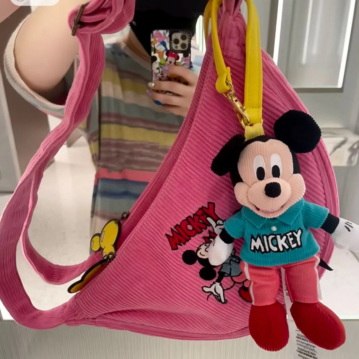 MINISO Disney-Bolso de dibujos animados de Mickey y el Pato Donald, bandolera de pana de la serie Retro, bolso de un hombro, bolso de mano para las