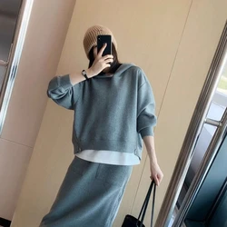 New Fashionable Korean Style Design Hooded Top with High Waist Slimming Half Skirt Two-piece Set for Women