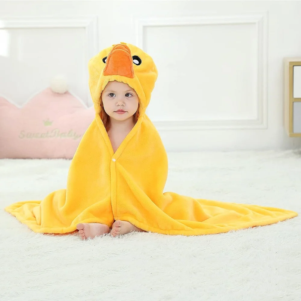 MICHLEY Flannel Cartoon Hooded Baby Blanket Swaddling Winter Wrap Warm Big Blankets Throw For Girl Boy 3 Yr School Super Soft