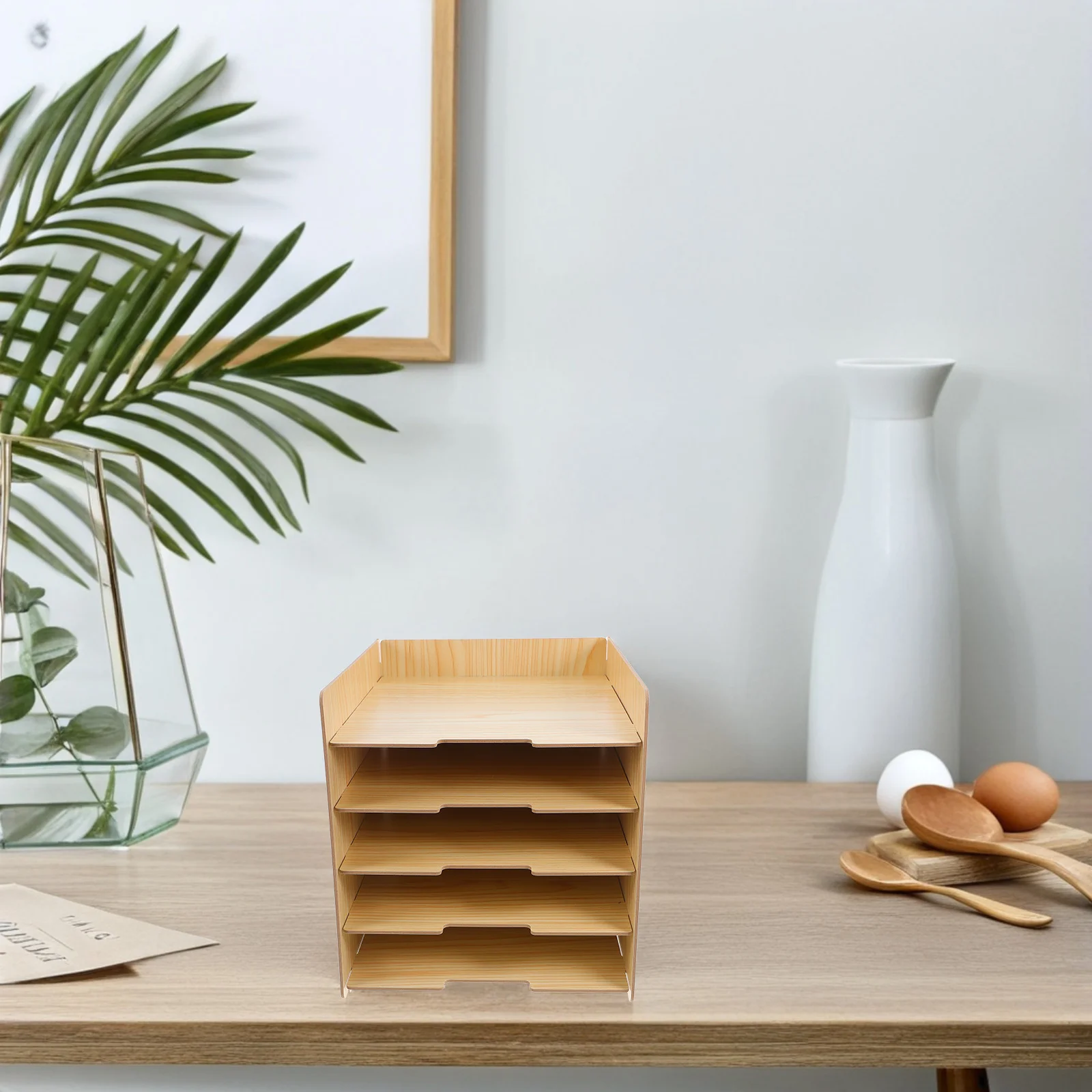 Multi-Layer Wooden File Organizer Stable Desk Document Sorter Office Supply Envelope Paper Organizer for School Home Office