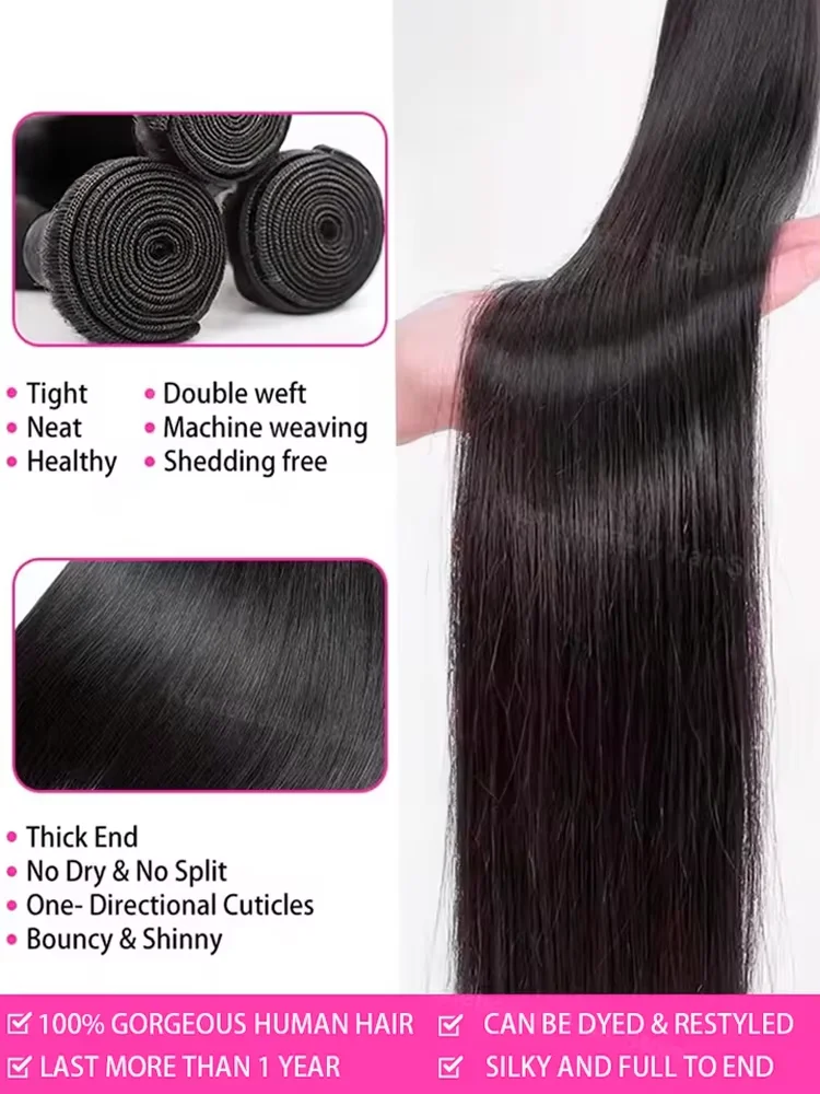 12A Прямые 100% пучки человеческих волос 40 дюймов Натуральные черные необработанные девственные необработанные волосы Бразильские волосы 3-4 комплекта предложений