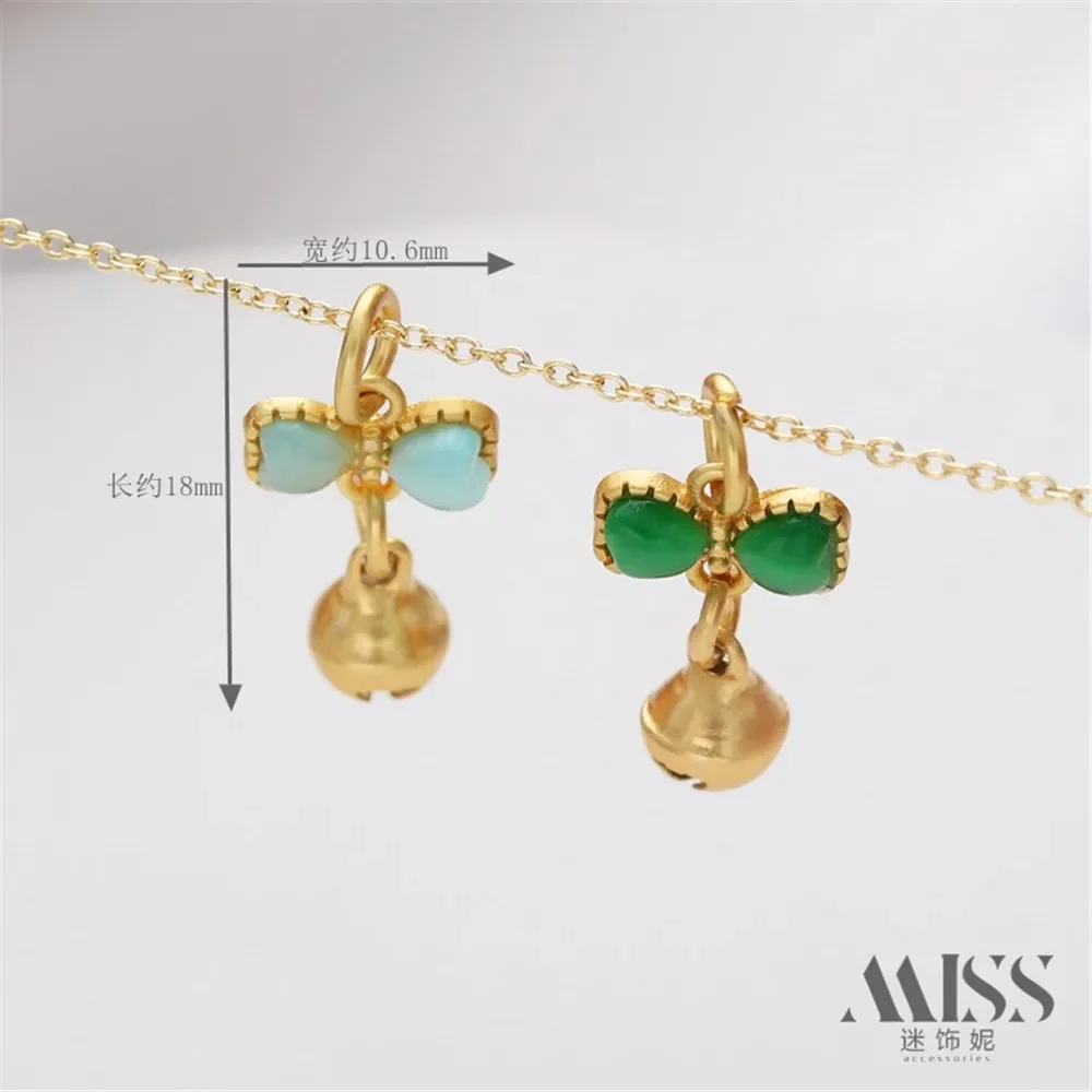 

14K Gold Bag, Color-preserving Matte Gold with Emerald Bow, Bell Pendant, DIY Handmade Pendant, Ear Hanging Jewelry Accessories.