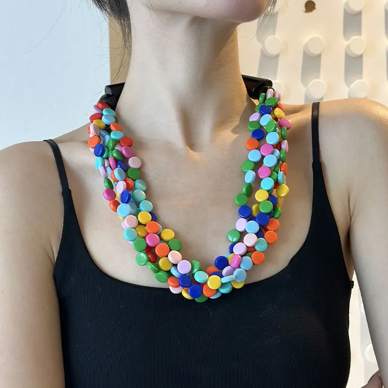 Trendy Resin Beads Short Necklaces for Women Summer Bohemian Layered Chain Big Pendant Necklaces Vintage Hot Fashion Jewelry