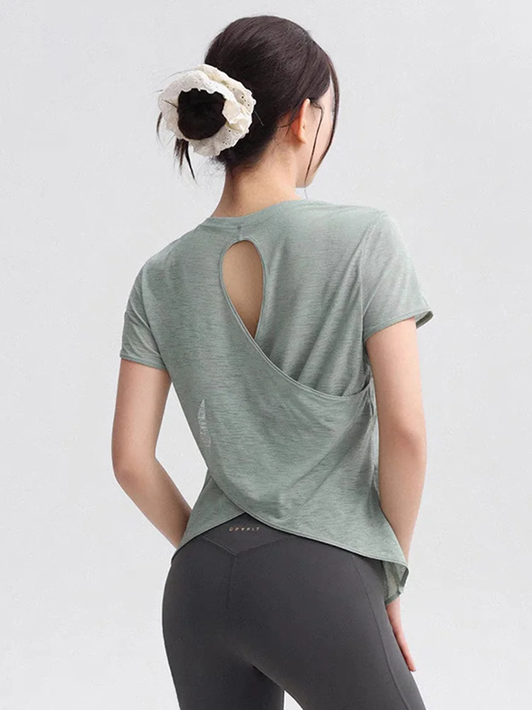 Women's Tight Sports T-shirt Quick Dry Short Sleeve Yoga T-shirt Pilates Fitting Fitness Back Hollow Out Running T-shirt