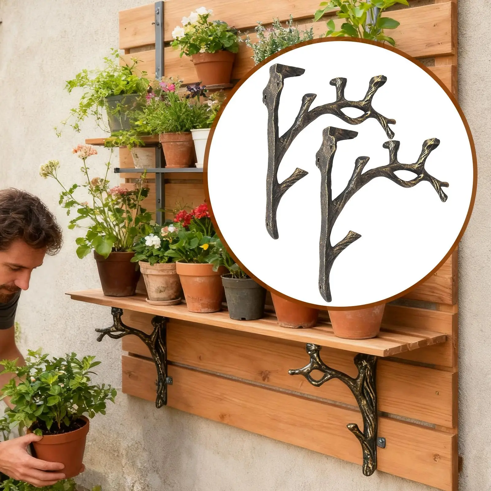 2 Pieces Retro Tree Branch Stand Iron Branch Wall Mounted Stand Floating Wood Shelves Brackets For Entryway Bedroom Living Roon image 4