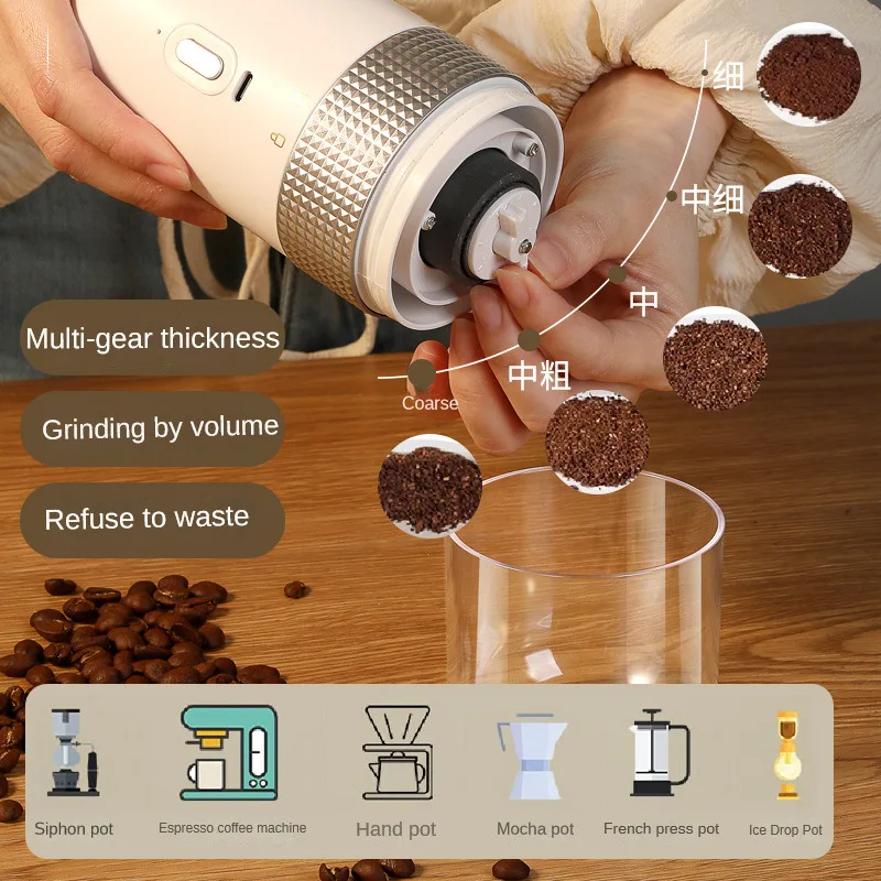 Portable Coffee Grinder Adjustable Coarse Small Rechargeable Automatic Efficient Electric Coffee Bean Grinder for Beans Spice