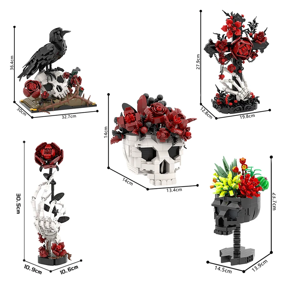 

MOC Gothic Skull & Rose Building Blocks Set Dark Floral Skeleton Hand Bricks Model Home Decor Diy Toys Gift for Teens & Adults