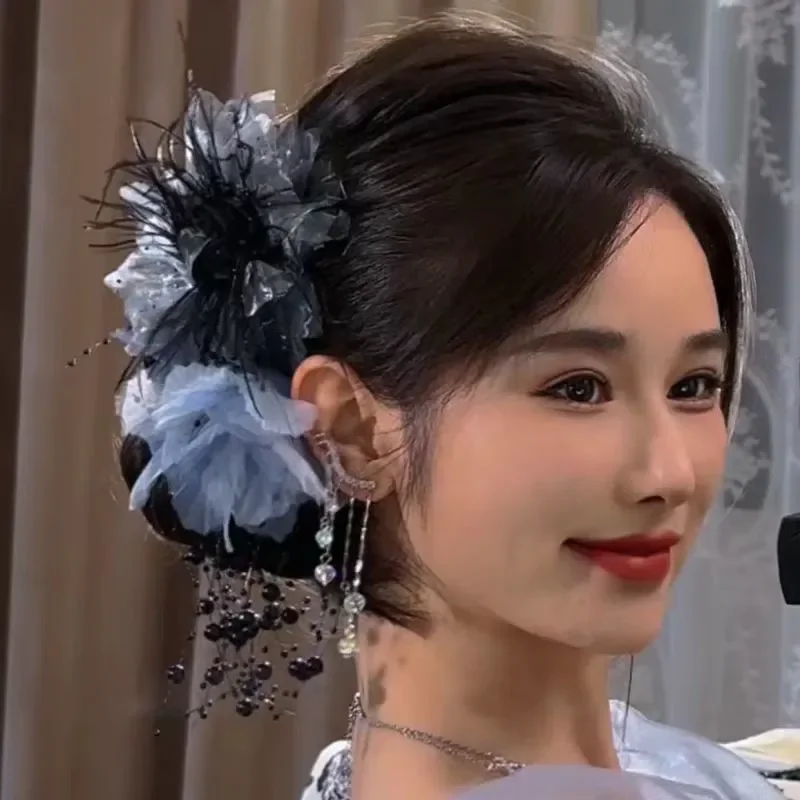 

Women Spring Autumn Casual 2026 New Headwear Girls Sweet Temperament Hair Clip Female Rose Floral Feather Decorate Hair Claws