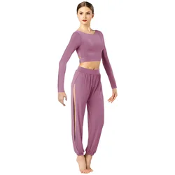MiDee Lyrical Dance Suit for Girl Crop Top with Pant 2 Piece Contemporary Ballet Training Stage Performance Outfit for Women