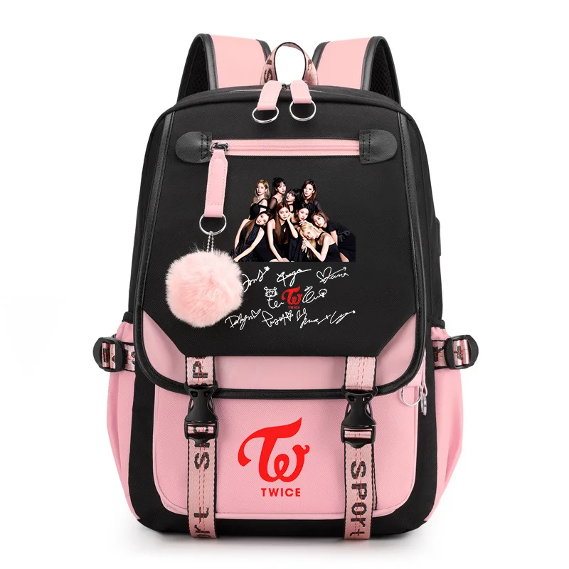 Coreano K-POP elementos padrão mochila moda casual de alta qualidade usb zíper mochila K-POP combinação padrão mochilas