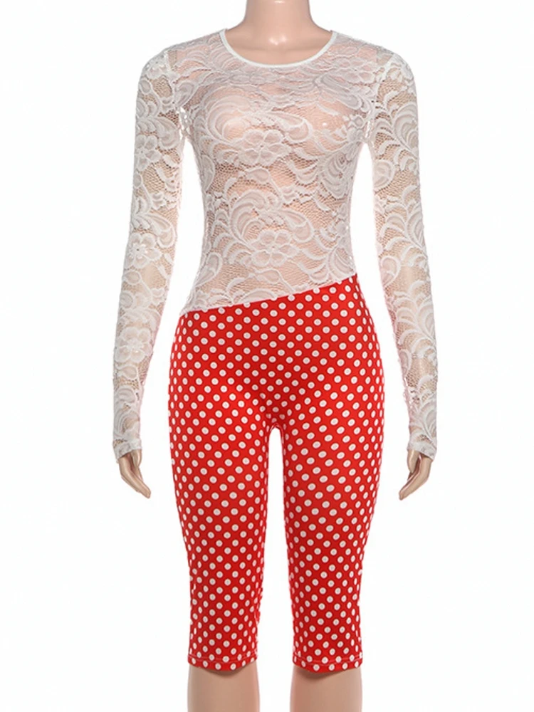 

Women'S Spring Summer New Dot Lace Slim Backless O-Neck Sexy Sports Comfortable Slim Thin Jumpsuit 2026 Skinny Bodycon Jumpsuits