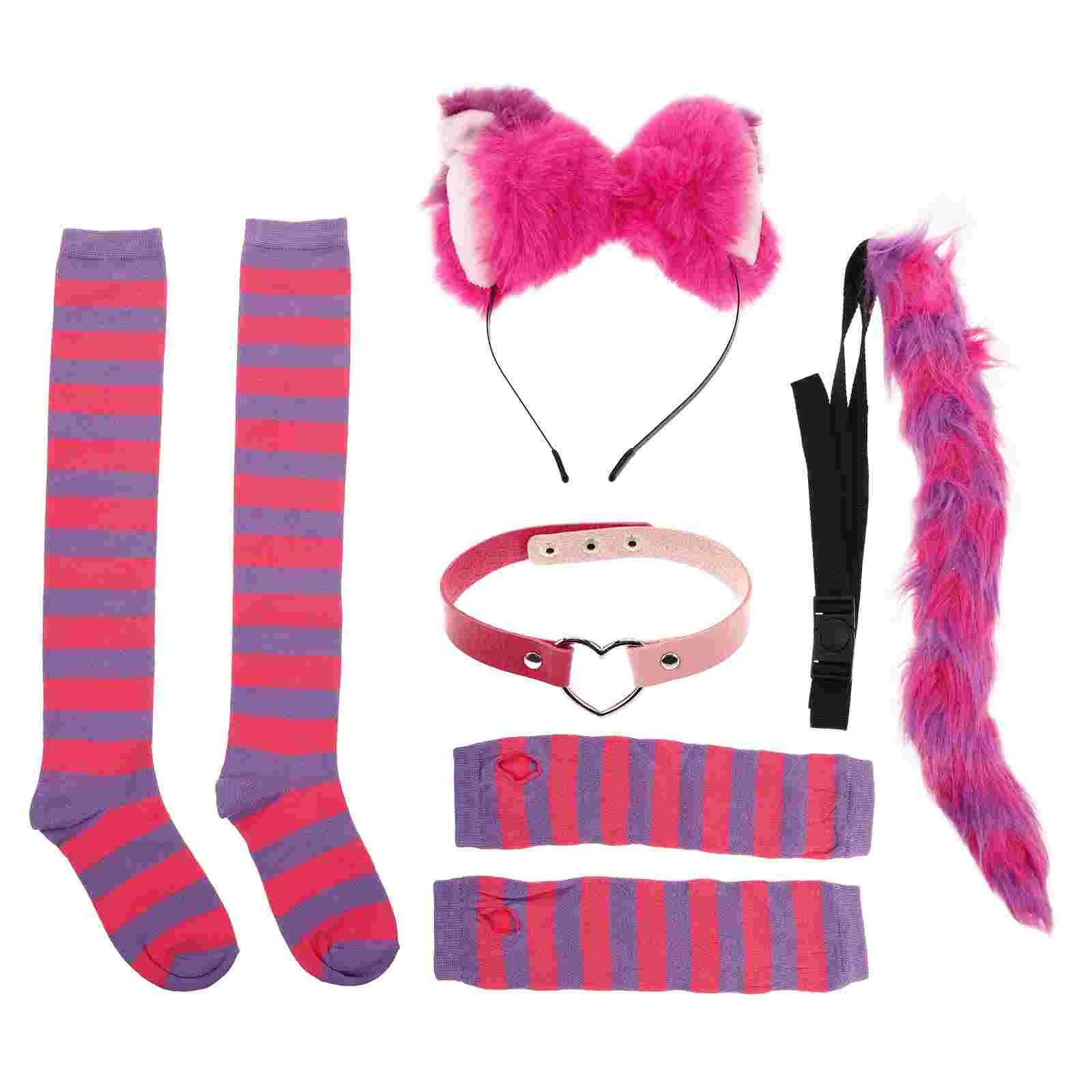 

1 Set Cosplay Cat Ears Headband Collar Dress-up Animal Ears Hairband Tail Prop Gloves Socks for Party