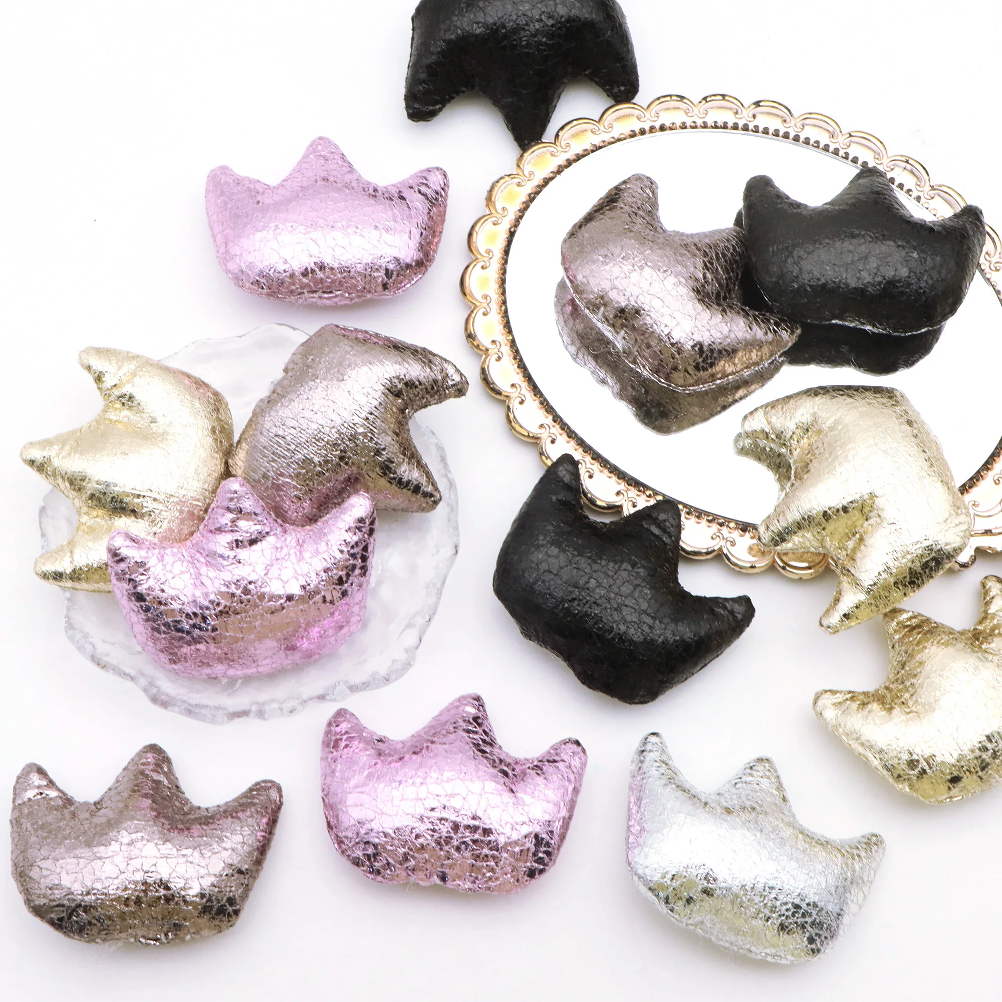 Metallic Crack PU Padded Crown Applique DIY Baby Headband Clothing Decor Patch