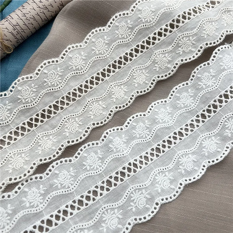 3Yard/Lot Beige Apricot Welle Rand Stickerei Baumwolle Spitze Trim 7,5 CM Breite DIY Kleidung Rock Hause Textil weichen Stoff Dekoration – Detail 4