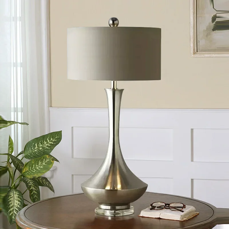 American bedroom bedside lamp Silver coppery Desk Lights for Home Decor lamps Living Room Bedroom night stand Light E27