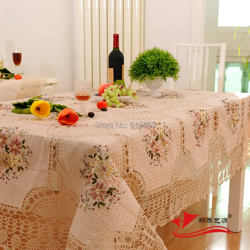 Cotton Crochet Tablecloth Rectangle Embroidery Wedding Table cover luxury Home Decor Embroidery Dinning Big Size Table Cloth k90