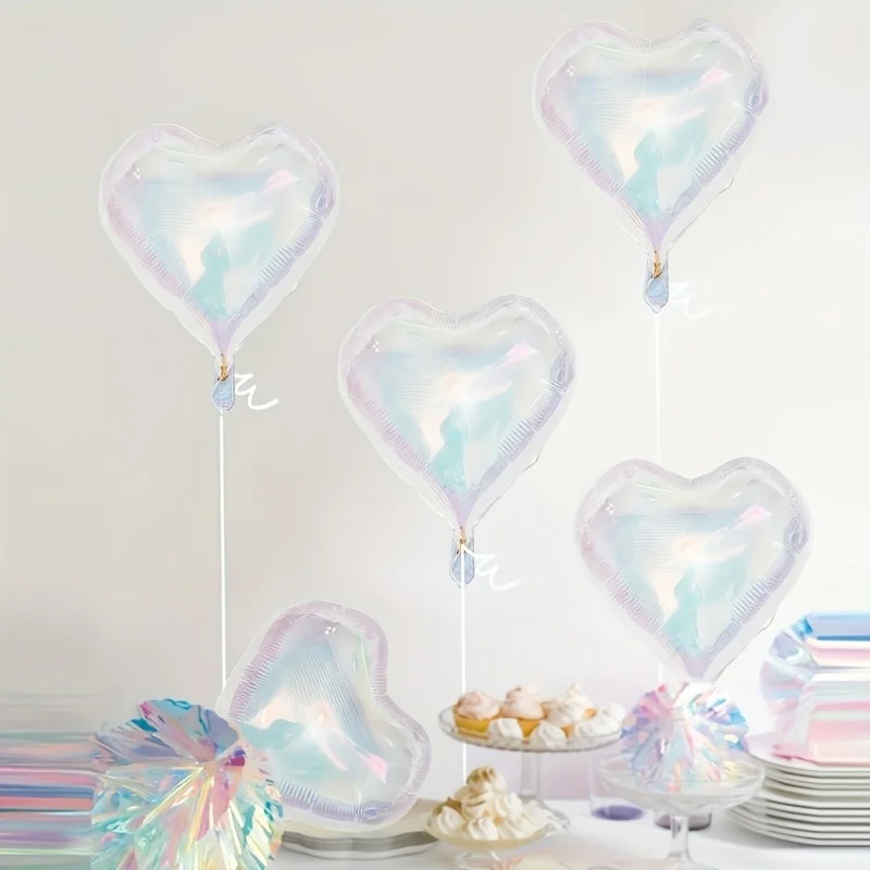 Holografischer herzförmiger Folienballon – für Hochzeiten, Geburtstage, Weihnachten und Valentinstag, Dekorationen, Babyparty-Dekorationen