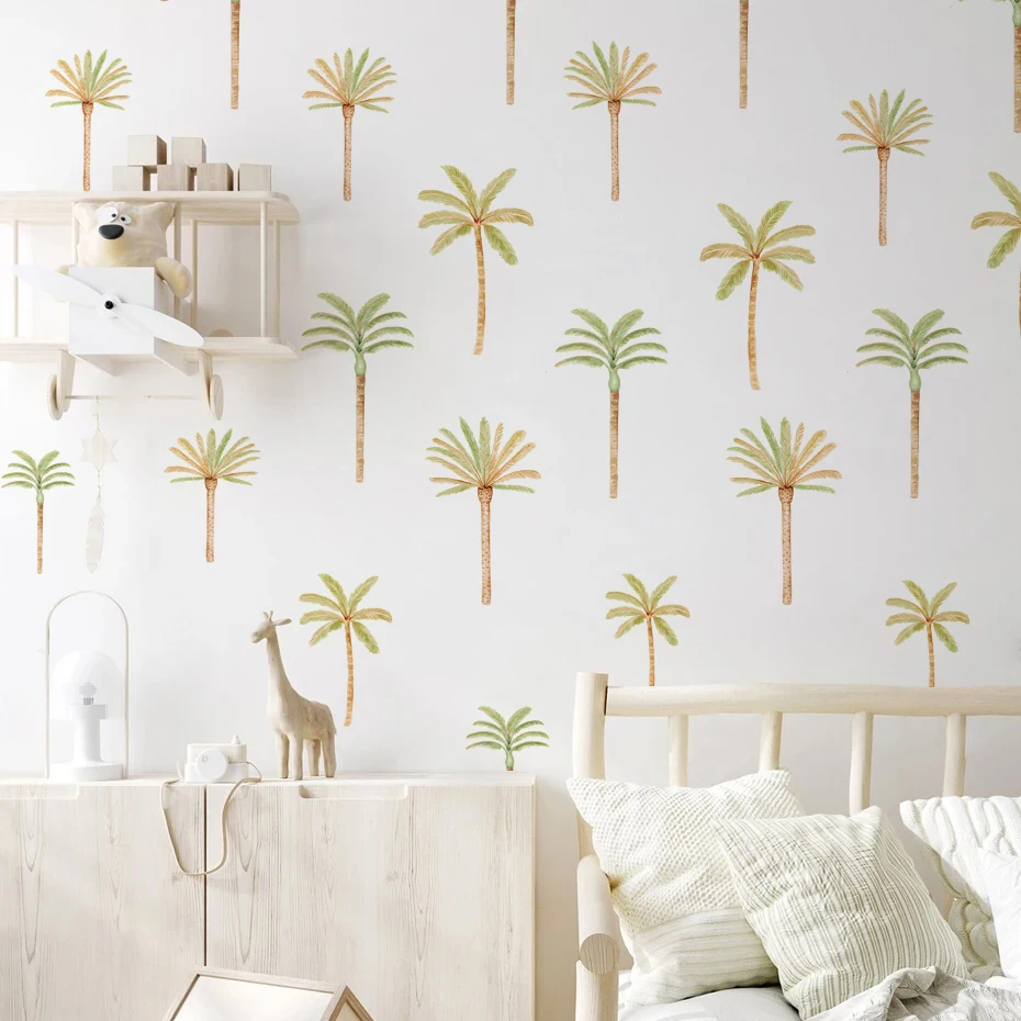 Boho Pink Coconut Palm Tree Children Wall Stickers Removable Nursery Wall Decals Poster Print Kids Bedroom Interior Home Decor