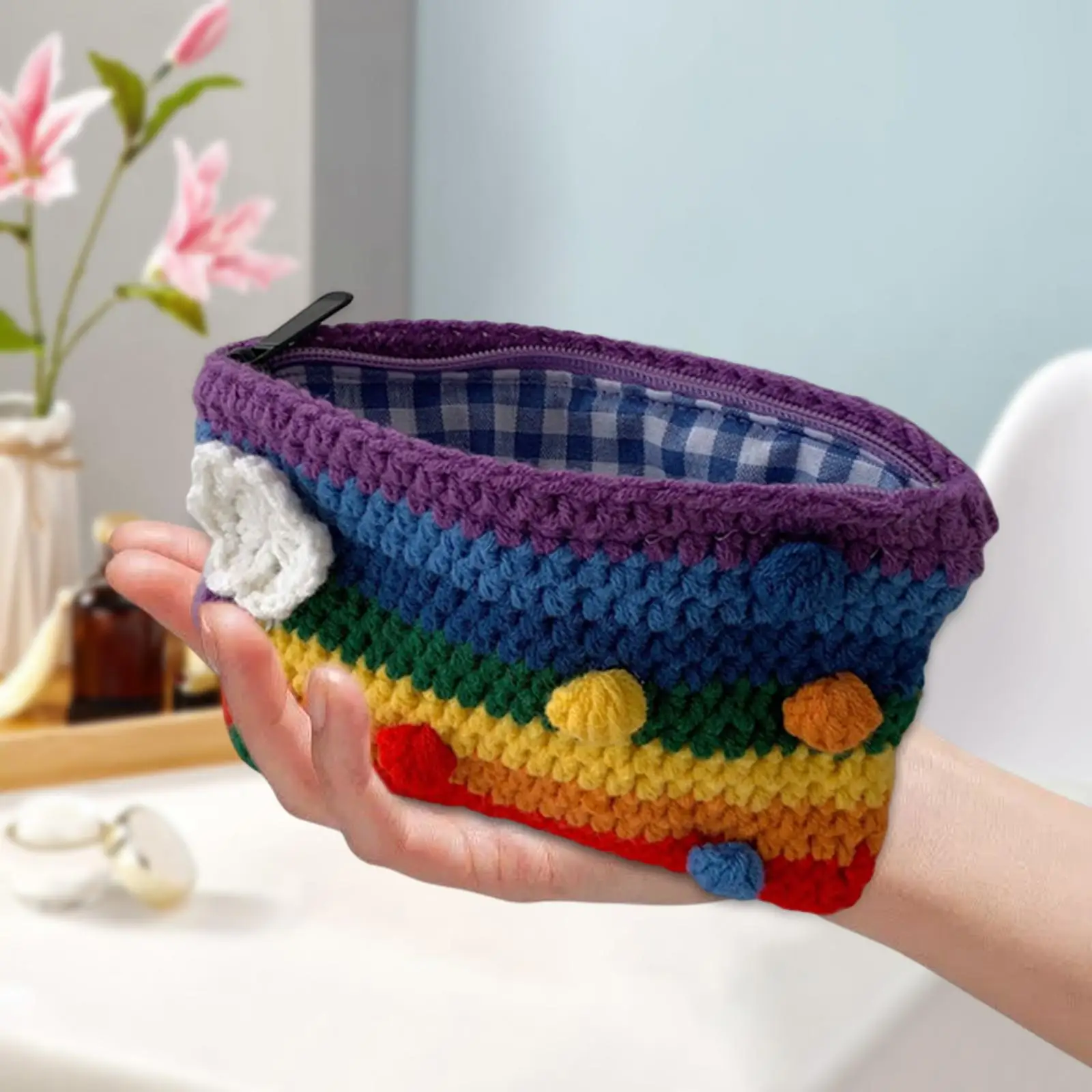 Knitted Coin Purse Clutch Phone Pouch Pouch Pencil Pen Bag Handbag Change Purse Card Holder Makeup Bag Rainbow Wallet for Woman